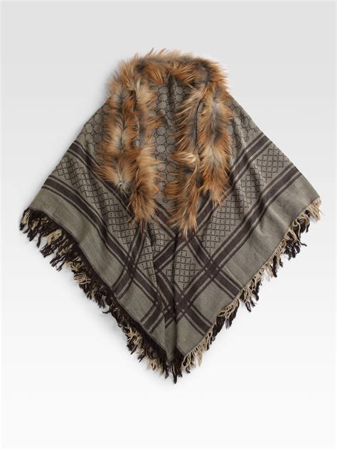 gucci vintage wool silk shawl|gucci scarf with fur trim.